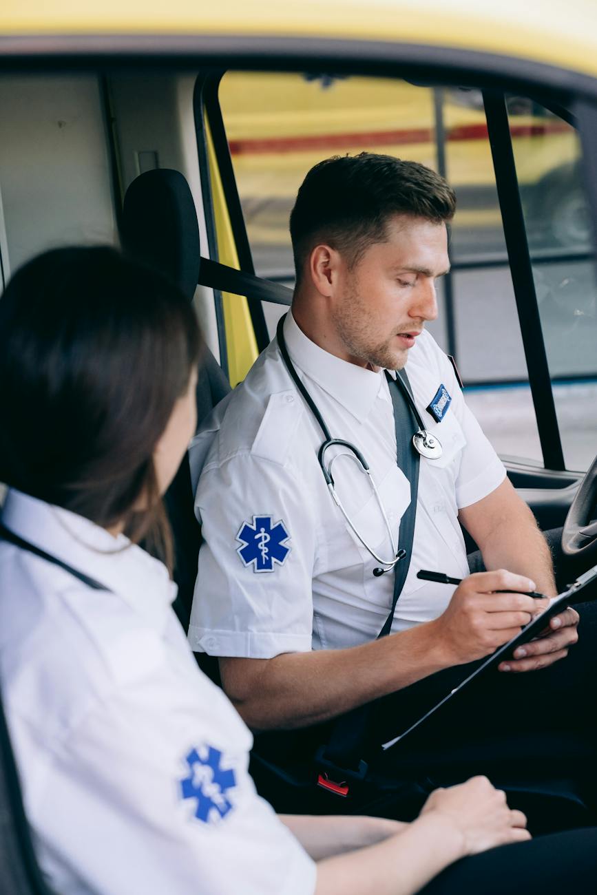 medical lifeguards in an ambulance